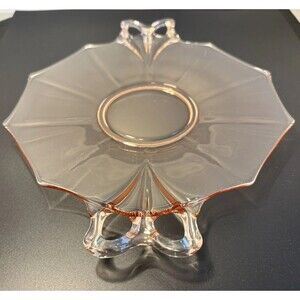 Vintage Fostoria Fairfax Pink Depression Glass Cake Dish W/Open Bow Handles 9.5”